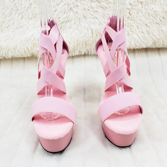 Baby Pink Elastic Strap Platform High Heel Shoes - Picture 11 of 13